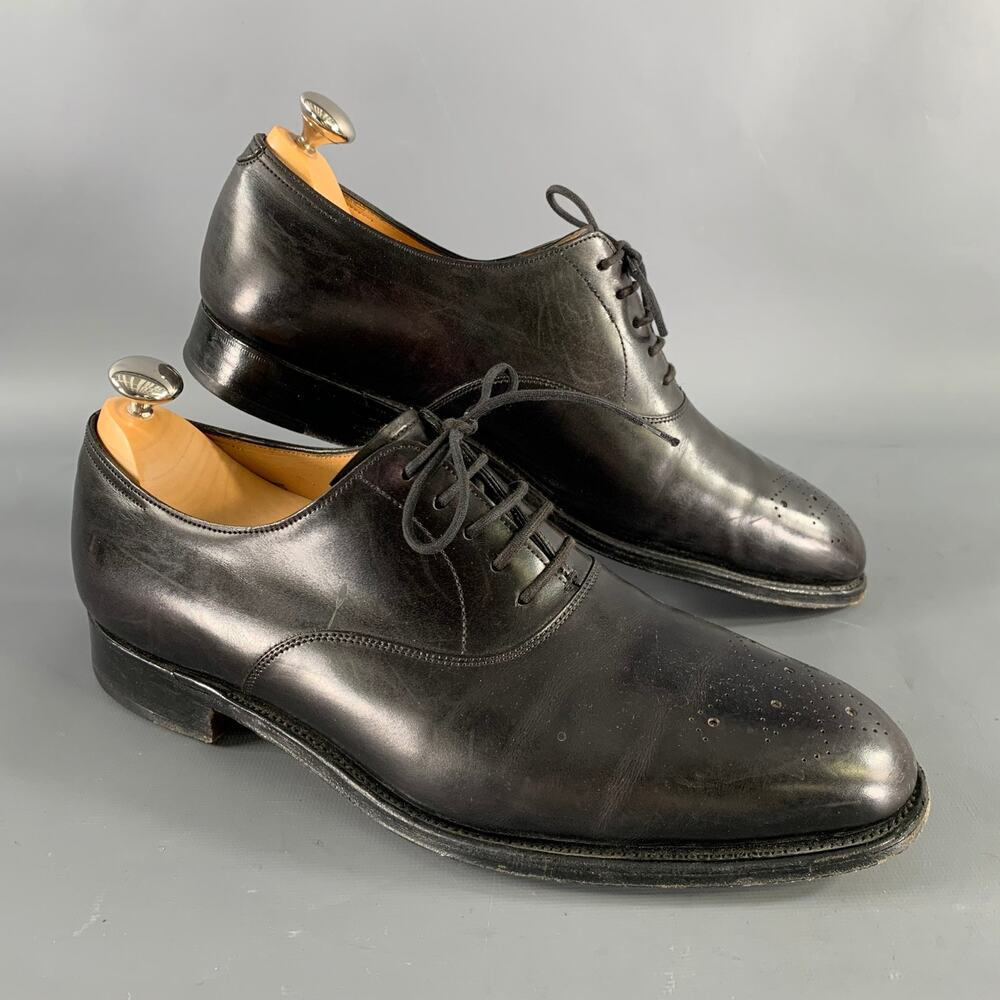 JOHN LOBB Size 9 Black Perforated Leather Pointed Toe Lace Up Shoes